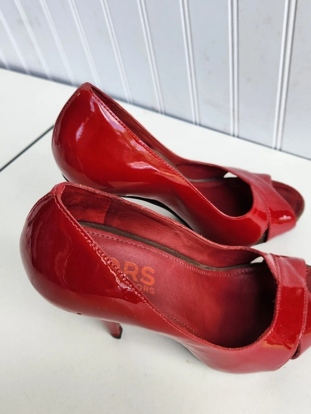MICHAEL Michael Kors heels , RED Patent, Peep Toe High Heels size 7 M